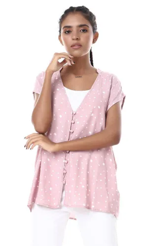 57043 Deep V-Neck Loose Dusty Rose Blouse