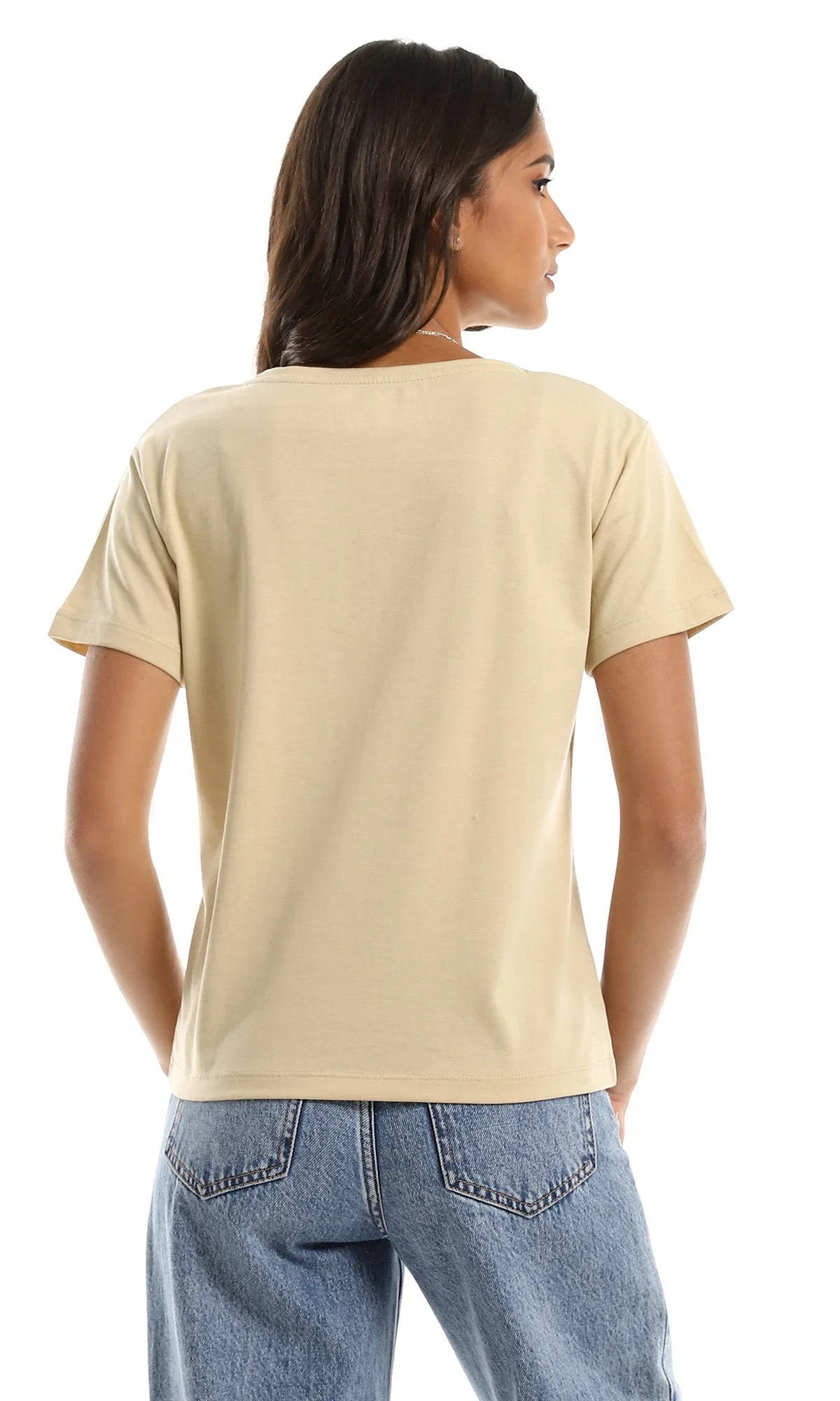 98297 Short Sleeves Dark Beige Plain Basic Tee