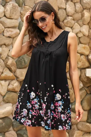 Black Crew Neck A-Line Daily Floral Dress