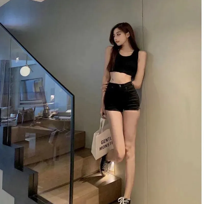 Casual Blue Denim Shorts Women Sexy High Waist Buttons Pockets Slim Fit Shorts 2021 Summer Beach Streetwear Jeans Shorts
