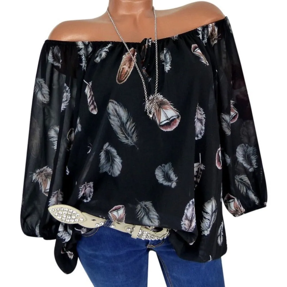 Feather Half Sleeve V Neck Loose Blouse