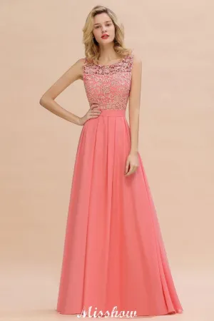 Floral Lace A-line Simple Wedding Dress Sleeveless Maxi Bridesmaid Dress