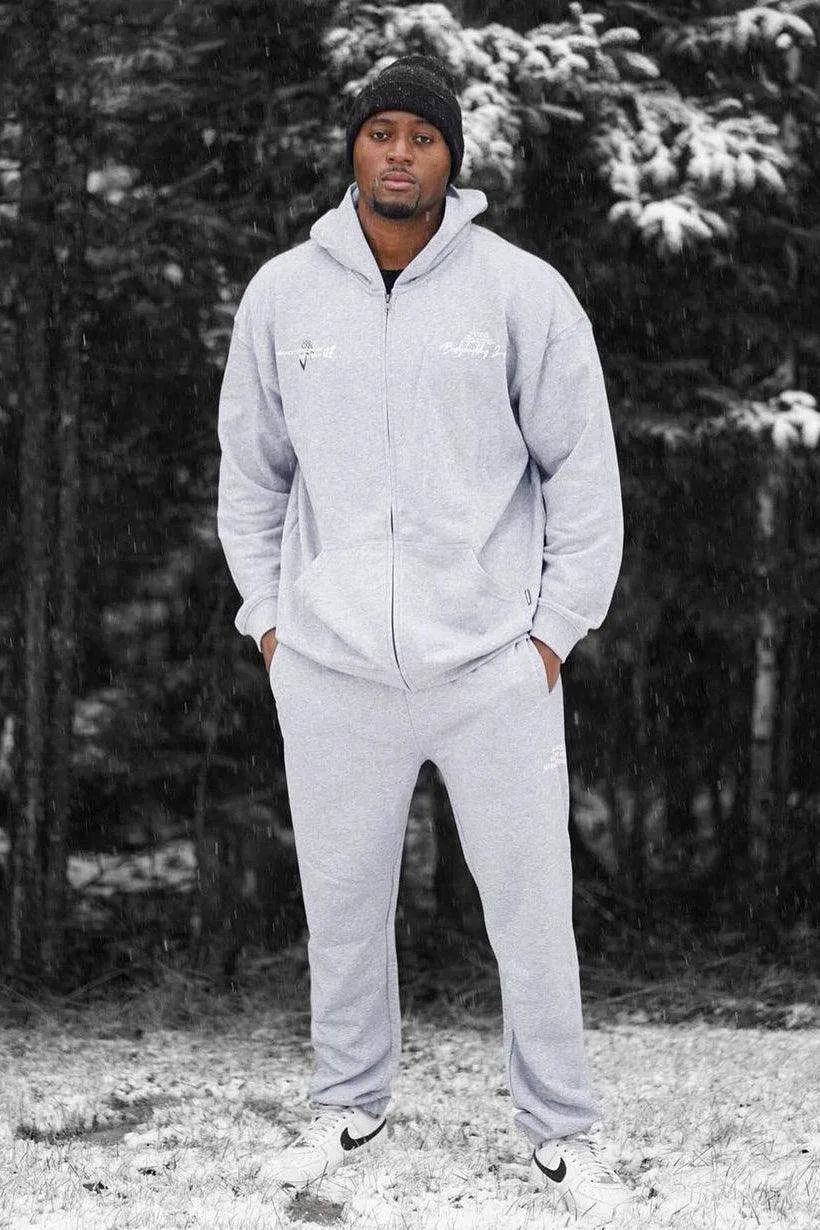 French Terry Classic Zip-Up Hoodie - Light Gray
