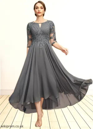 Gianna A-line Scoop Asymmetrical Chiffon Lace Mother of the Bride Dress With Pleated Sequins SWK126P0021812