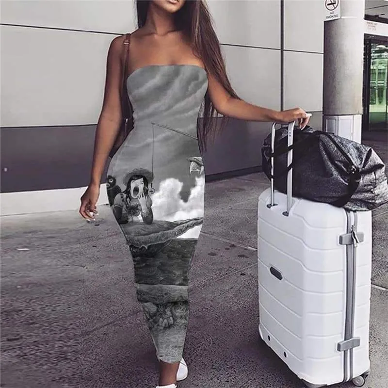 Indios Dress Women Fishing 3d Print Bear Sundress Hip Hop Ladies Dresses