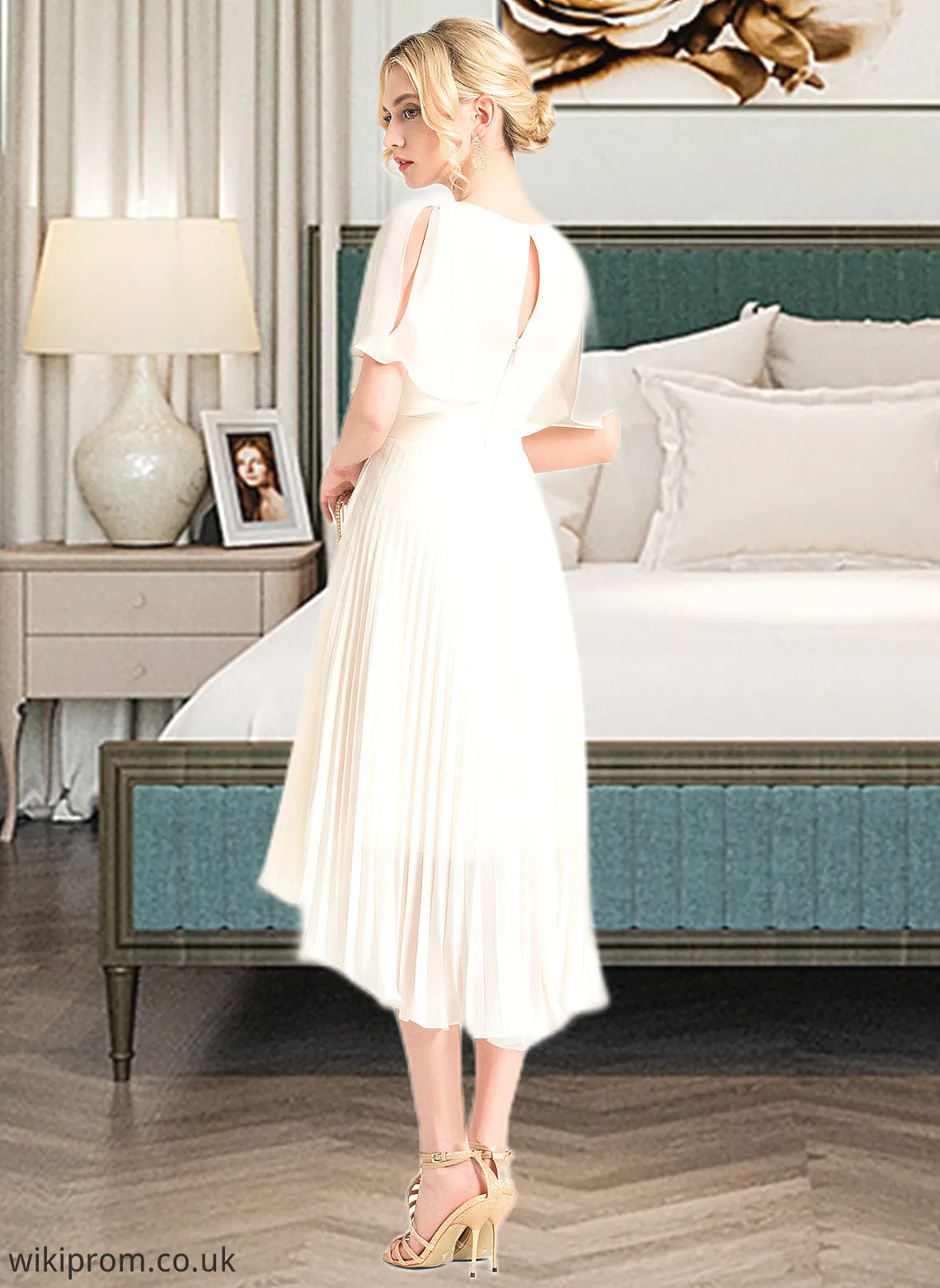 Karli A-Line Scoop Neck Asymmetrical Chiffon Wedding Dress With Pleated SWKP0013790