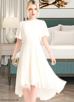 Karli A-Line Scoop Neck Asymmetrical Chiffon Wedding Dress With Pleated SWKP0013790