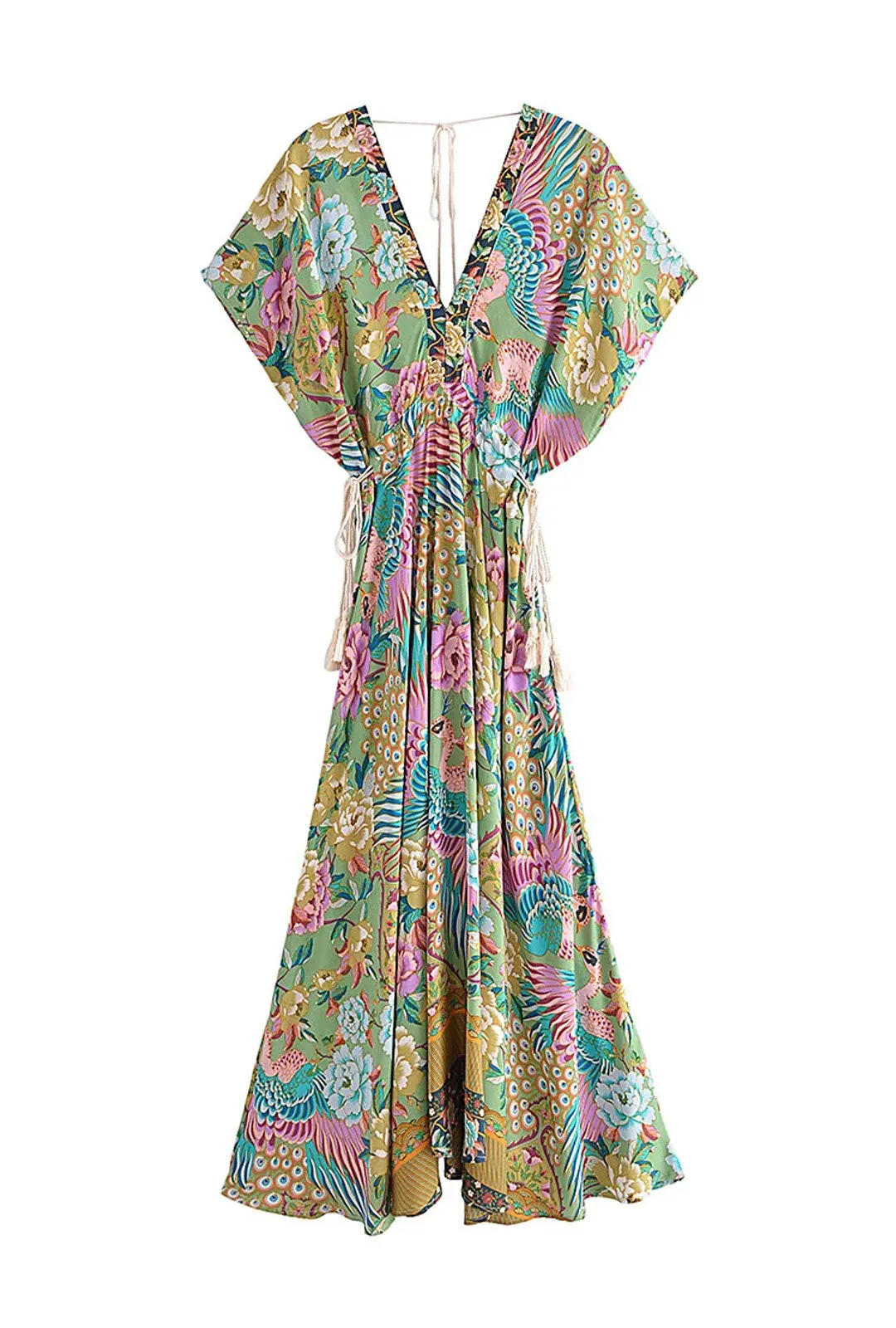 Maxi Dress - Boho Dress - Maxi Boho Sundress - Peacock Green Gold