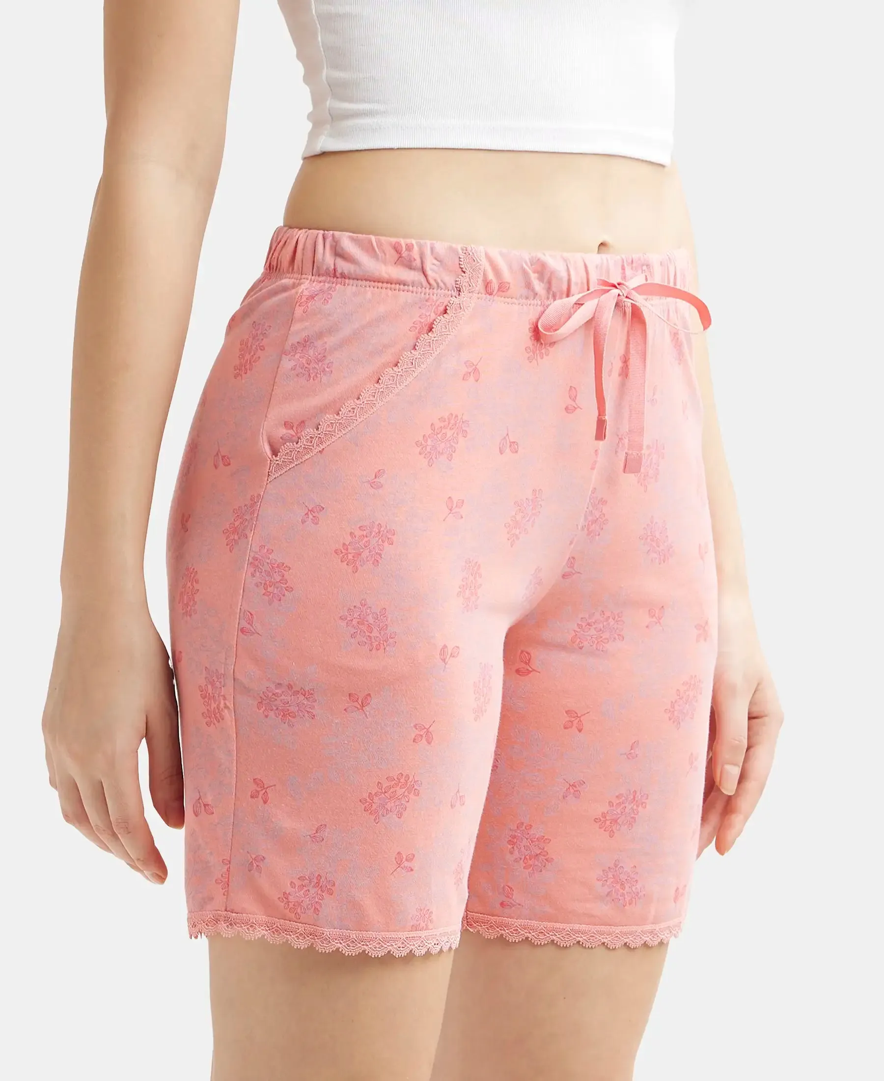 Micro Modal Cotton Relaxed Fit Printed Shorts with Side Pockets - Peach Blossom Assorted Prints