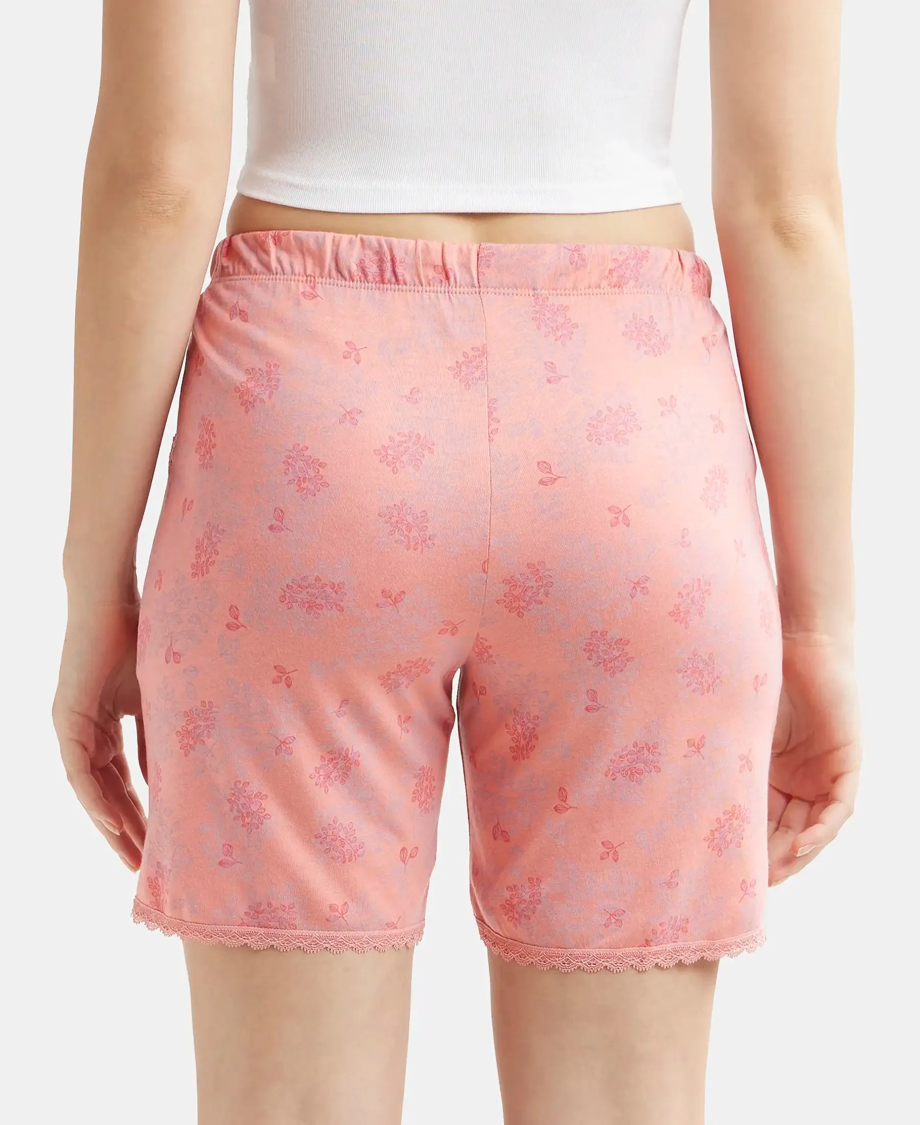 Micro Modal Cotton Relaxed Fit Printed Shorts with Side Pockets - Peach Blossom Assorted Prints