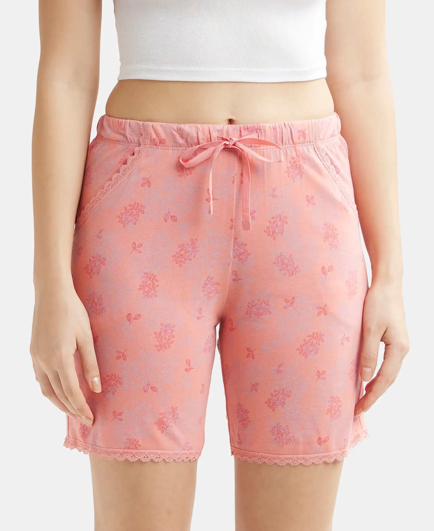 Micro Modal Cotton Relaxed Fit Printed Shorts with Side Pockets - Peach Blossom Assorted Prints