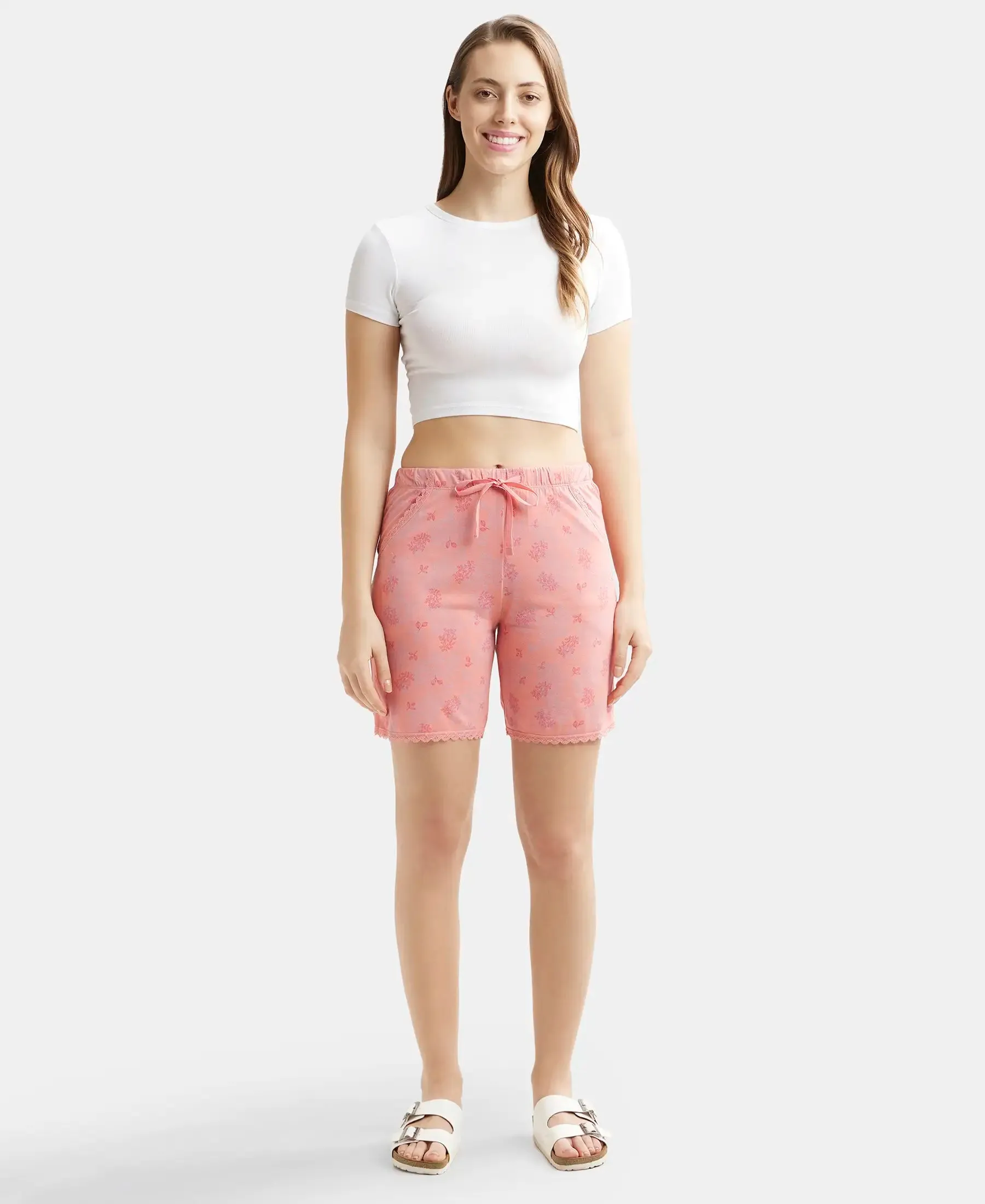 Micro Modal Cotton Relaxed Fit Printed Shorts with Side Pockets - Peach Blossom Assorted Prints