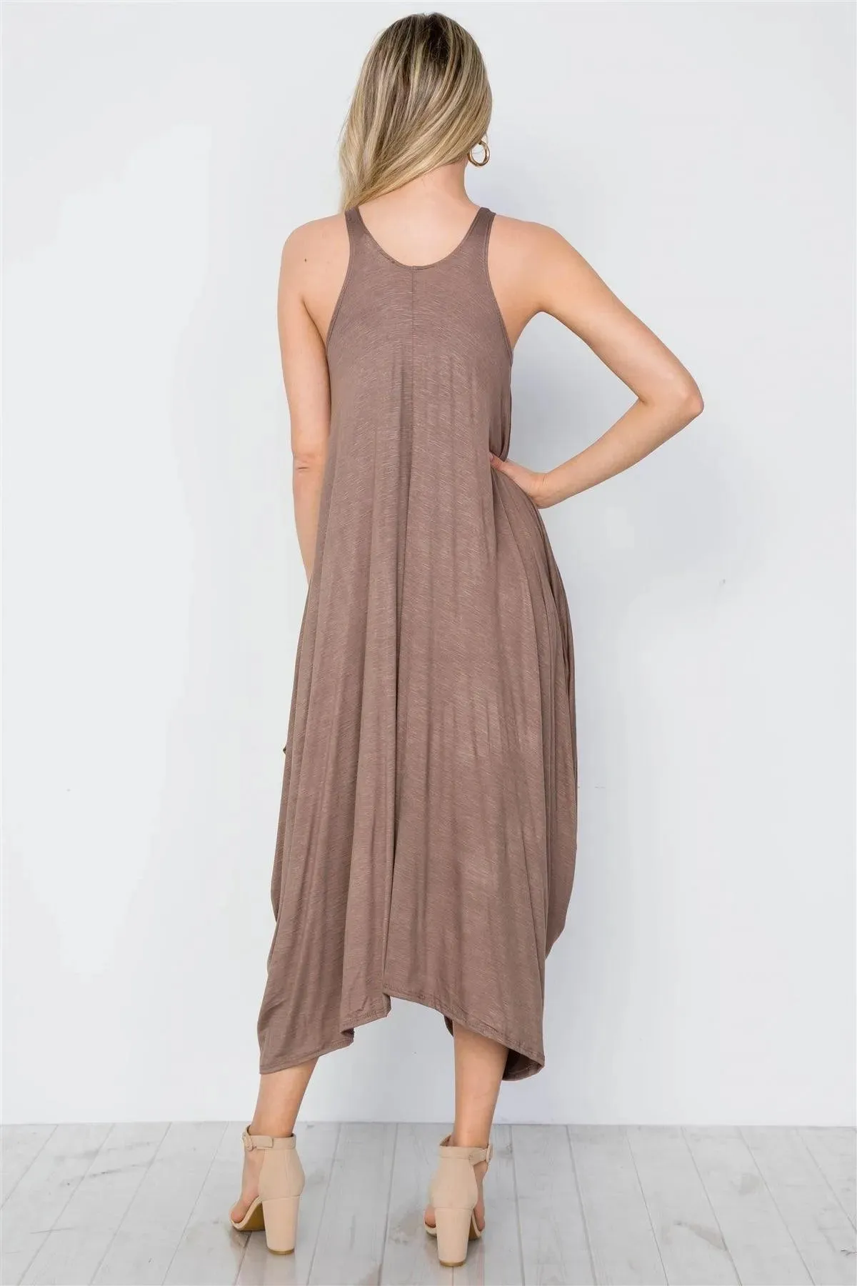 Mocha Basic Loose Fit Sleeveless Midi Dress