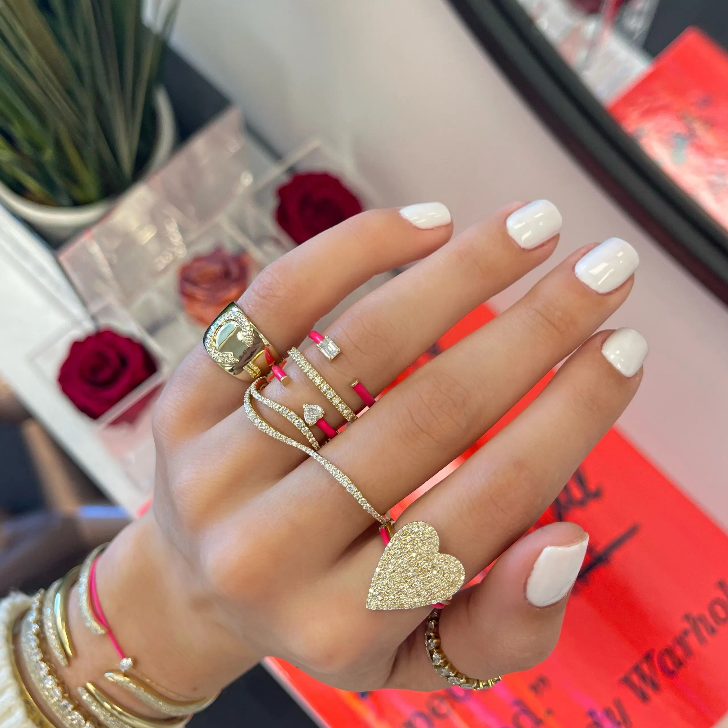 Multishape Triple Row Enamel Diamond Statement Ring