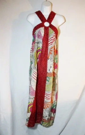 NEW MAJE 100% SILK Hoop Loop Sleeveless Maxi Dress S Multi BOHO Hippy Beach