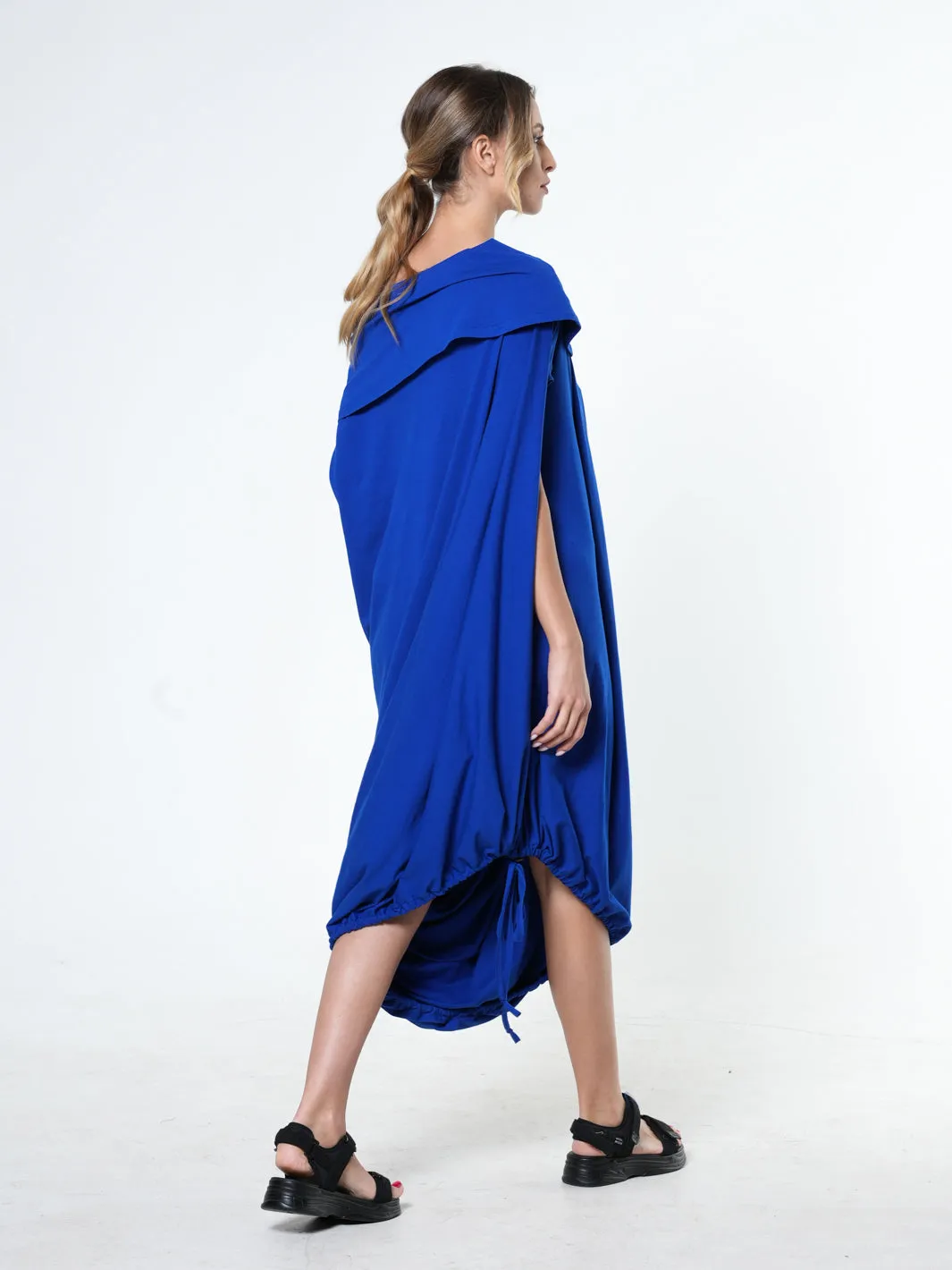 Oversize Cotton Kaftan Dress In Blue