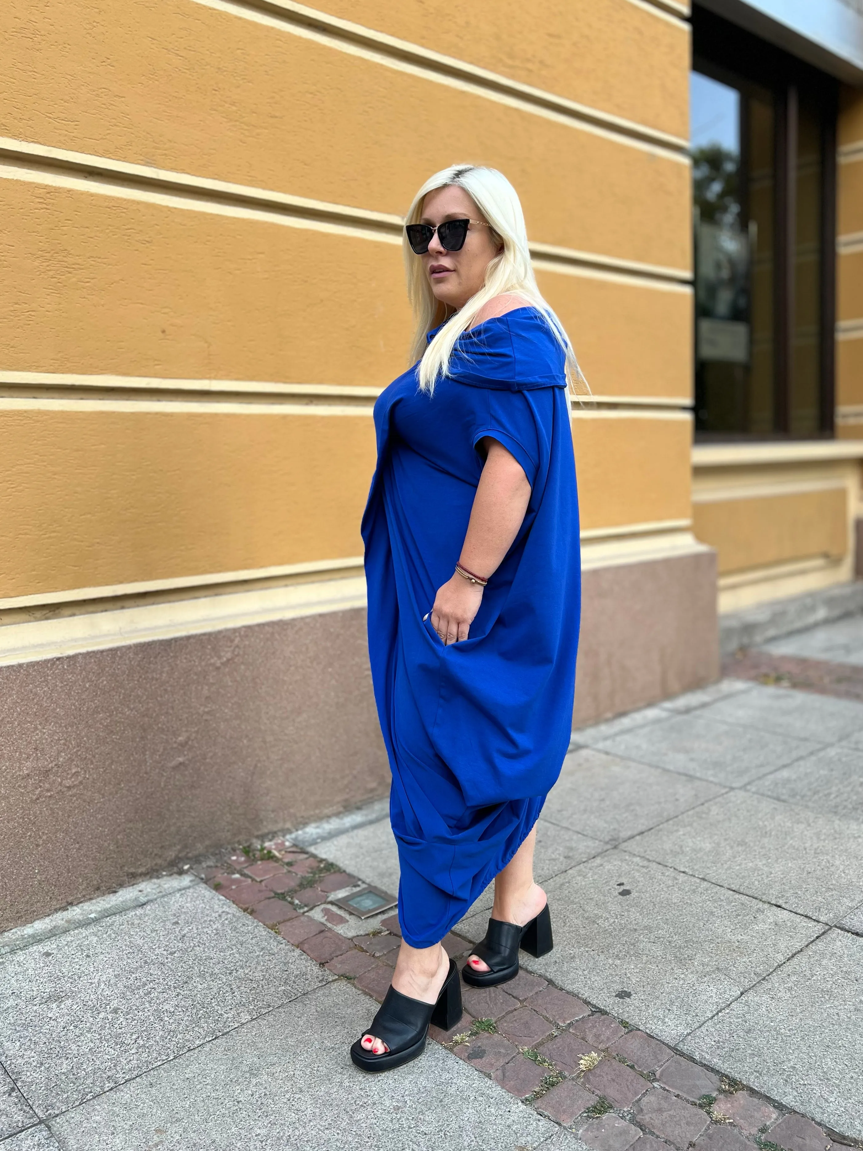Oversize Cotton Kaftan Dress In Blue