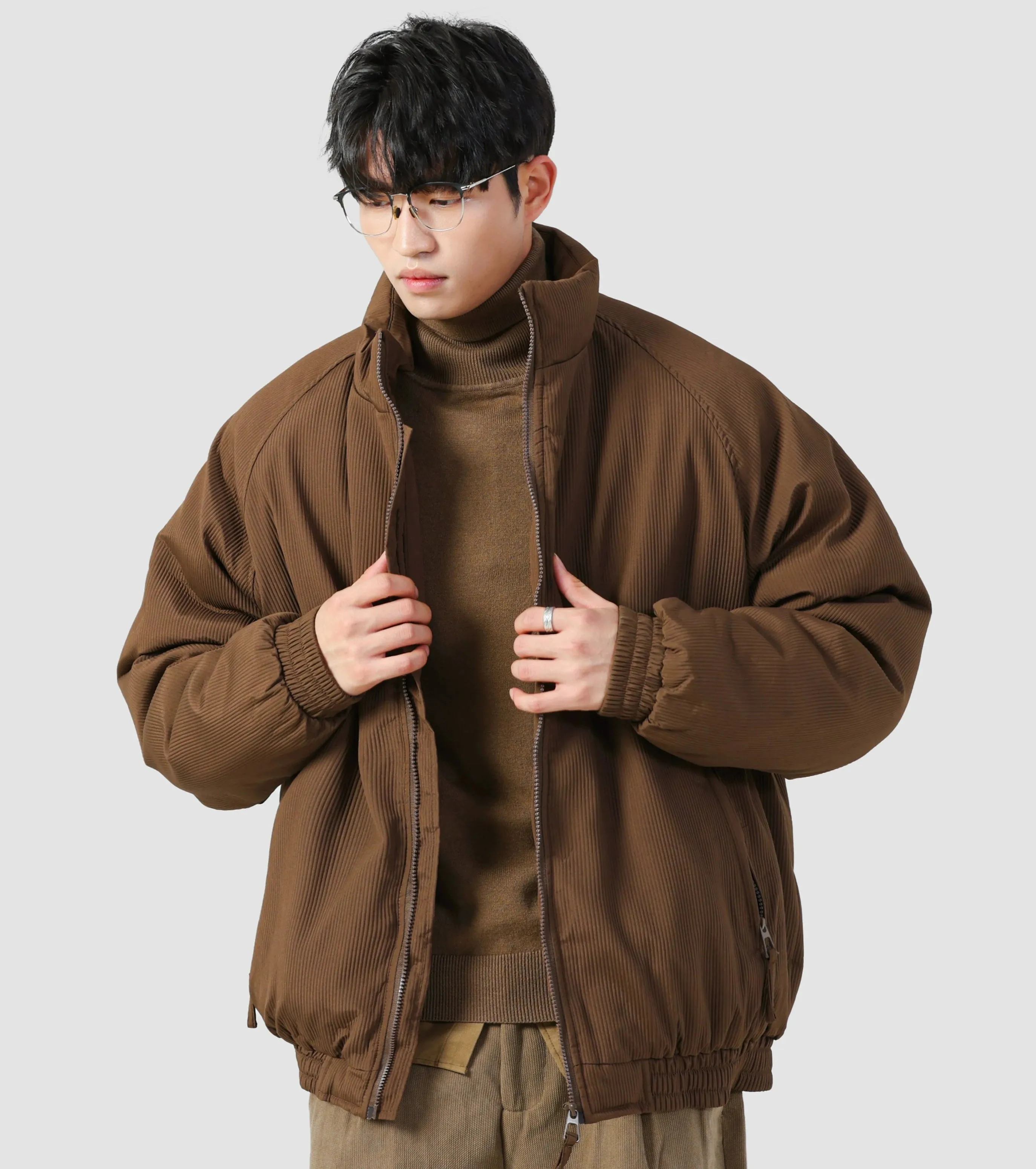 Oversized Ribbed Zip Jacket with Elastic Hem