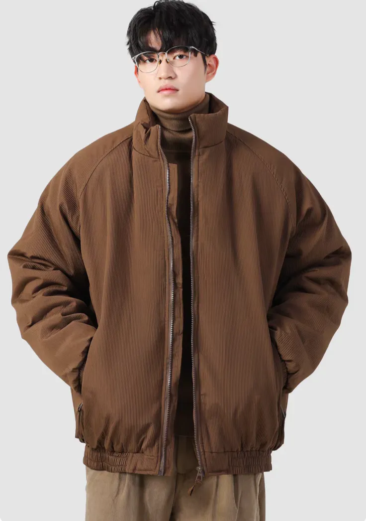 Oversized Ribbed Zip Jacket with Elastic Hem