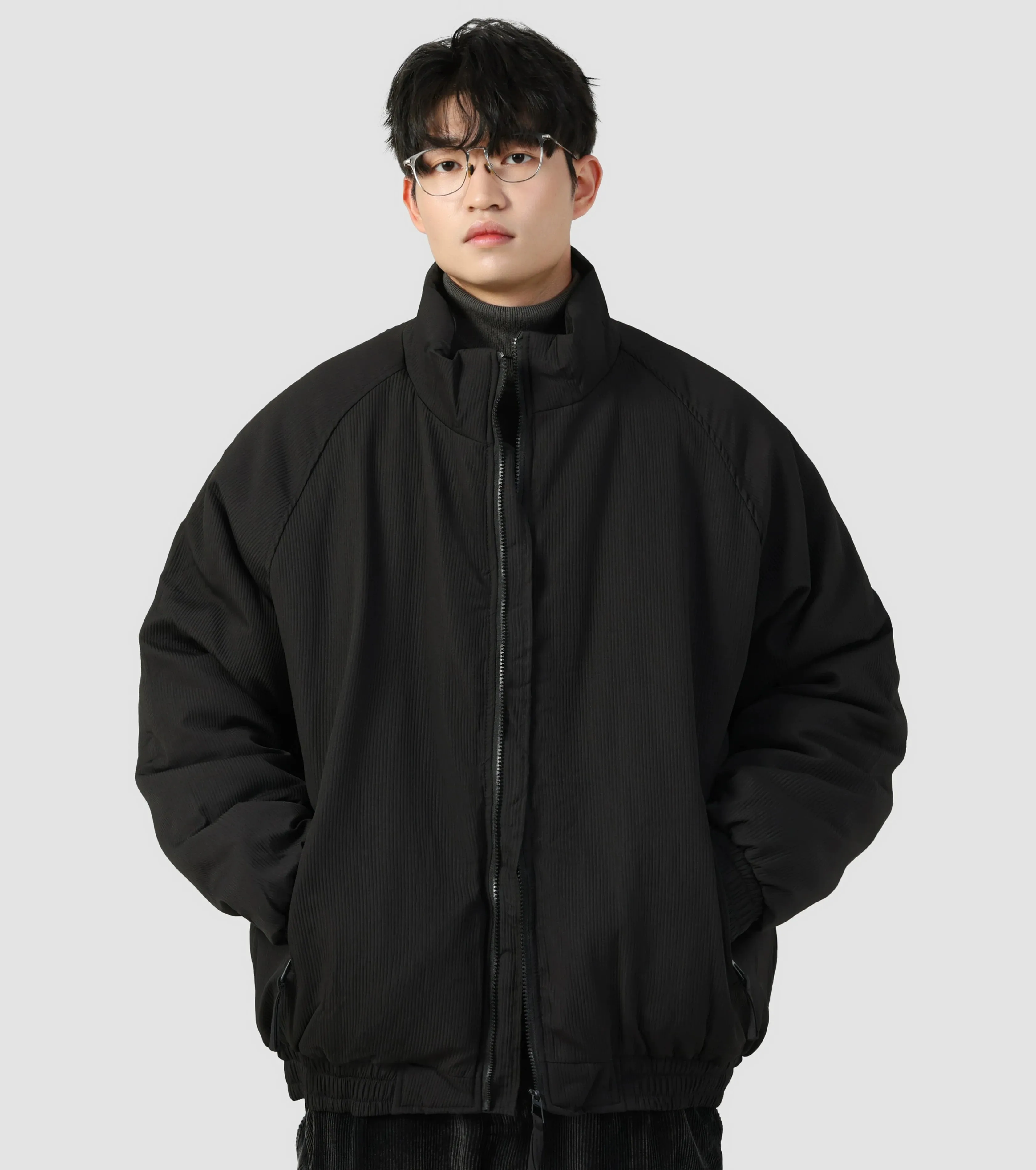 Oversized Ribbed Zip Jacket with Elastic Hem