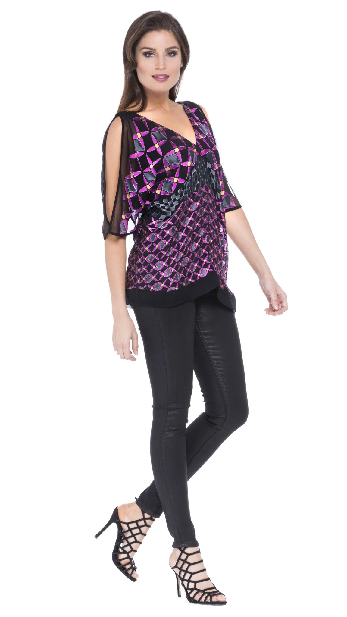 Piper Cold Shoulder Burnout Chiffon Top