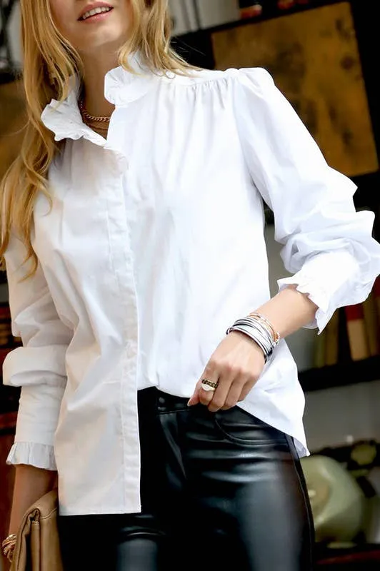 Plus Size Long Sleeve Poplin Shirt with Tall Collar