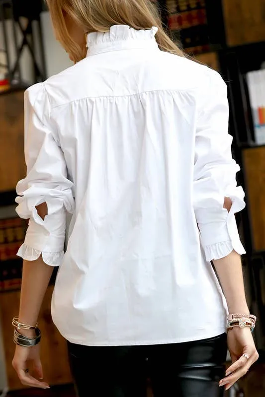 Plus Size Long Sleeve Poplin Shirt with Tall Collar