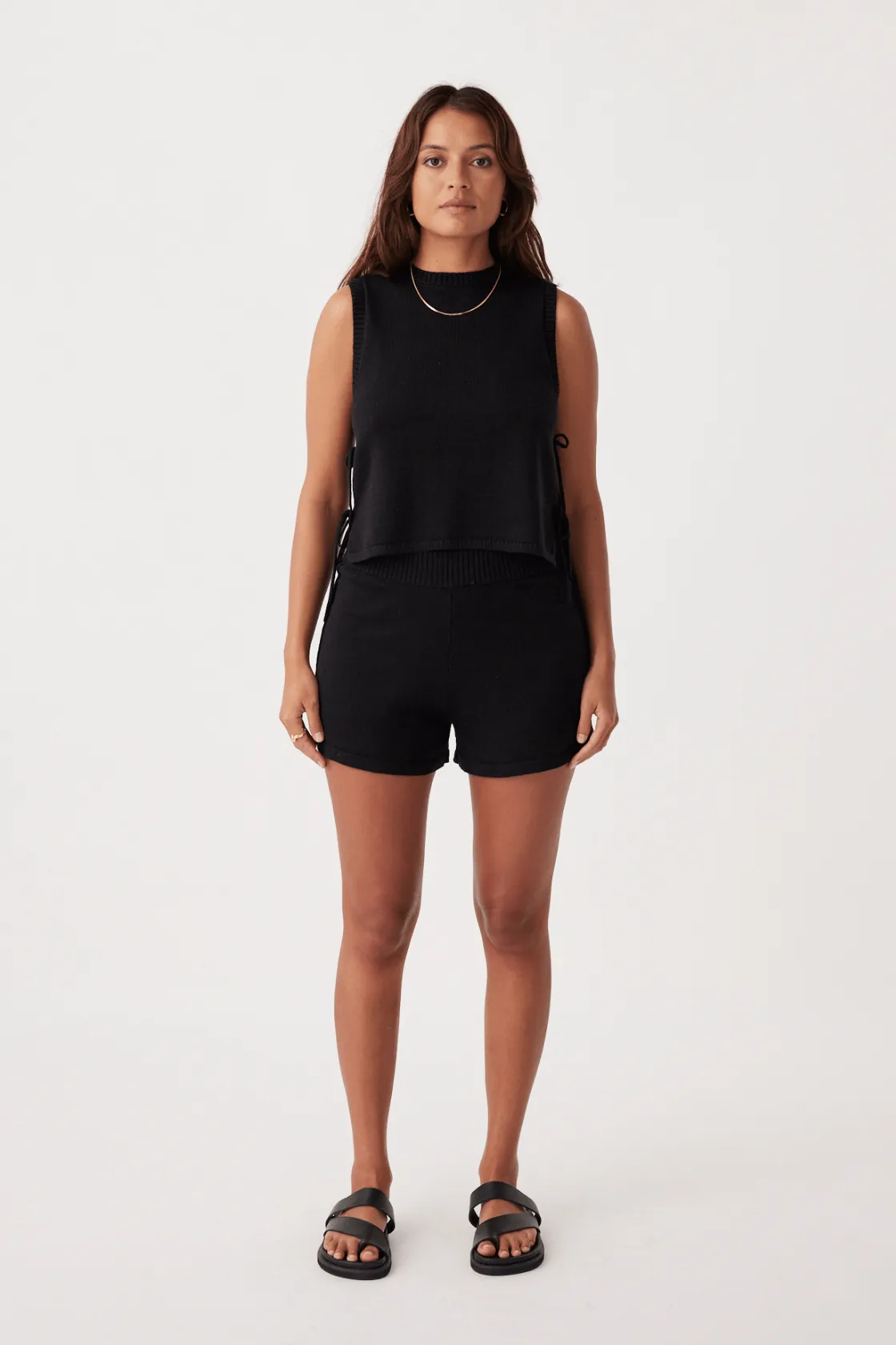Poppy Cotton Linen Tank - Black