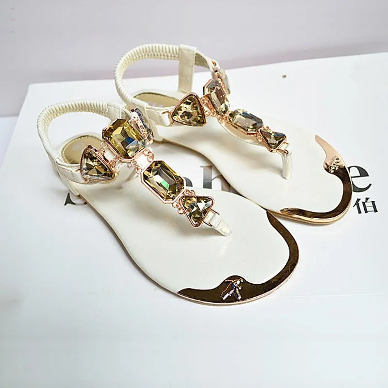 Sandals Women New Summer Sandals Women Shoes Casual Elastic Band Crytal Flat Sandals Light Wearproof Nonslip Women Sandals