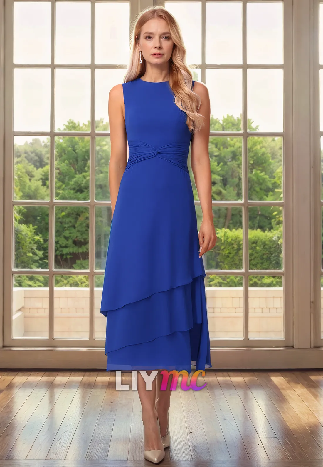 Scoop Sleeveless Chiffon A-Line Mother of Bride Dress Cocktailm Dress