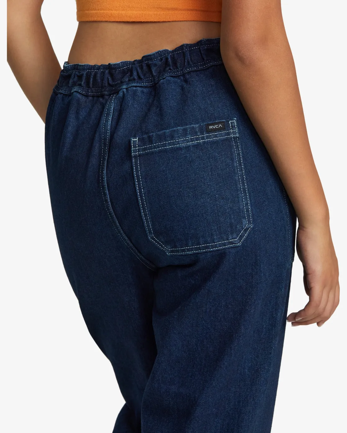 Scrunchie Denim Pants - Dark Indigo