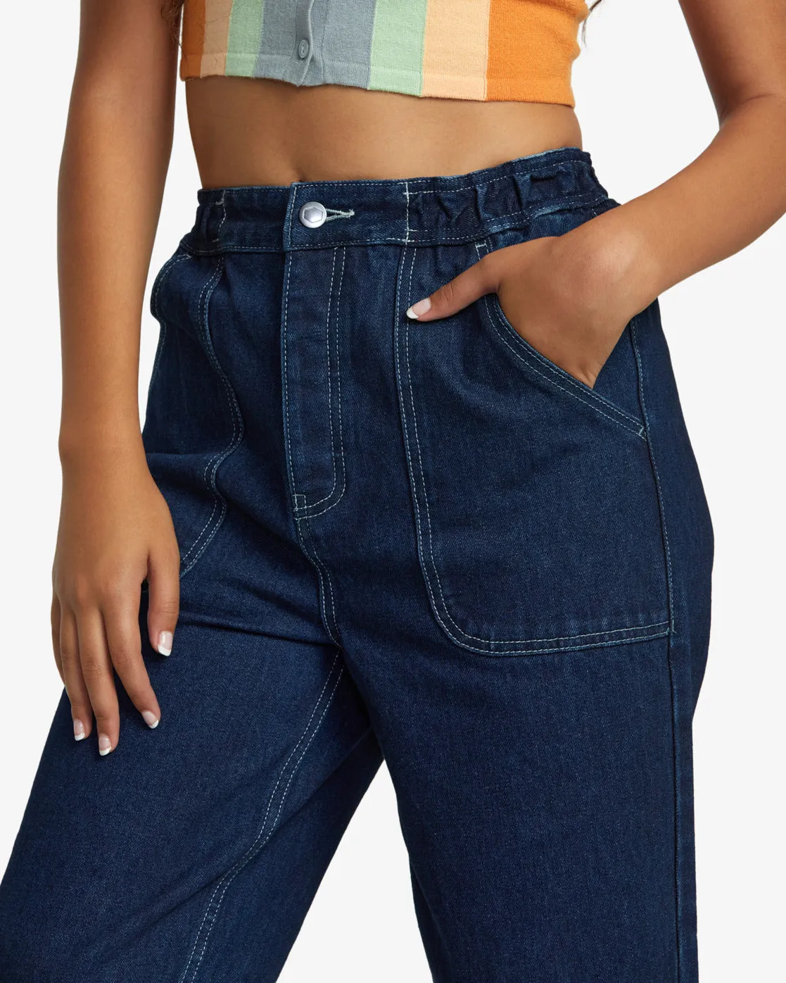 Scrunchie Denim Pants - Dark Indigo