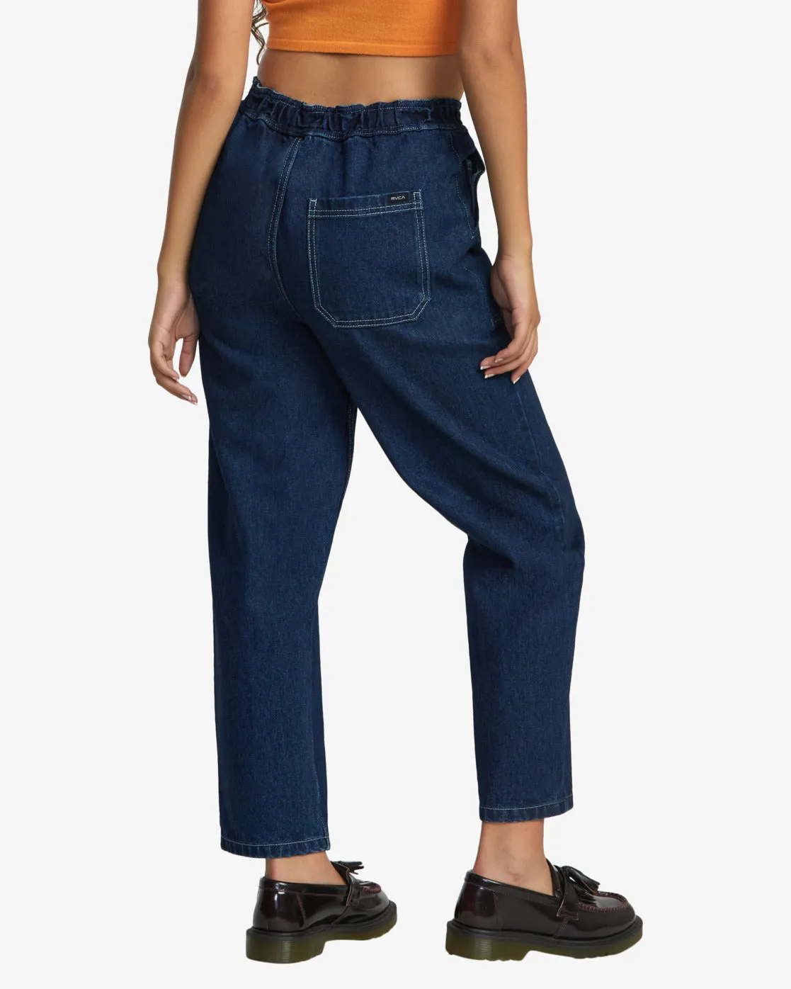 Scrunchie Denim Pants - Dark Indigo