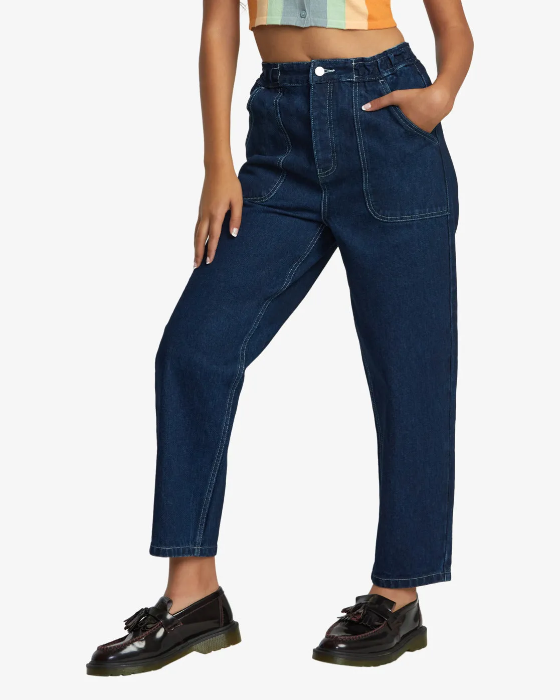 Scrunchie Denim Pants - Dark Indigo