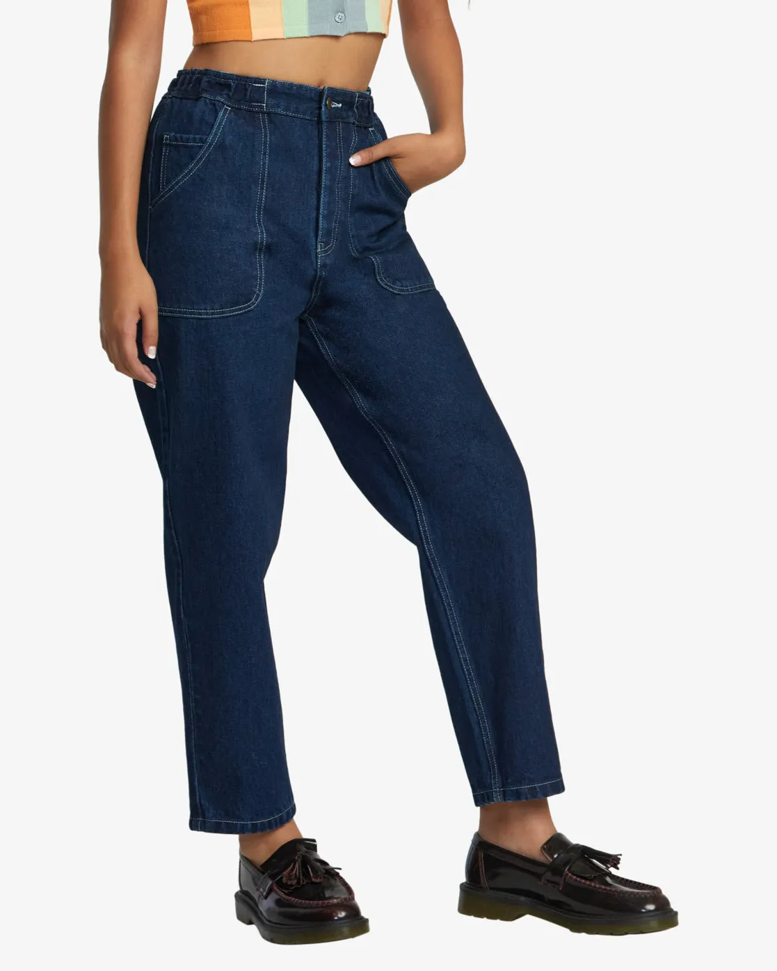 Scrunchie Denim Pants - Dark Indigo
