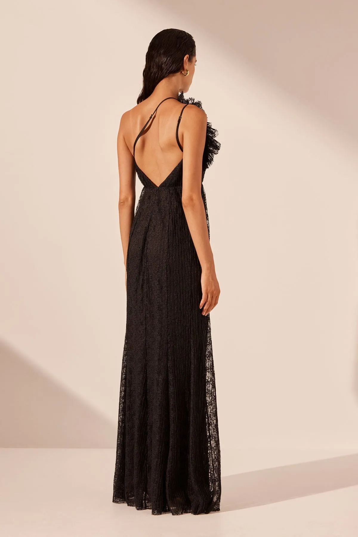 SOL LACE ASYMMETRICAL DETAIL MAXI DRESS - BLACK