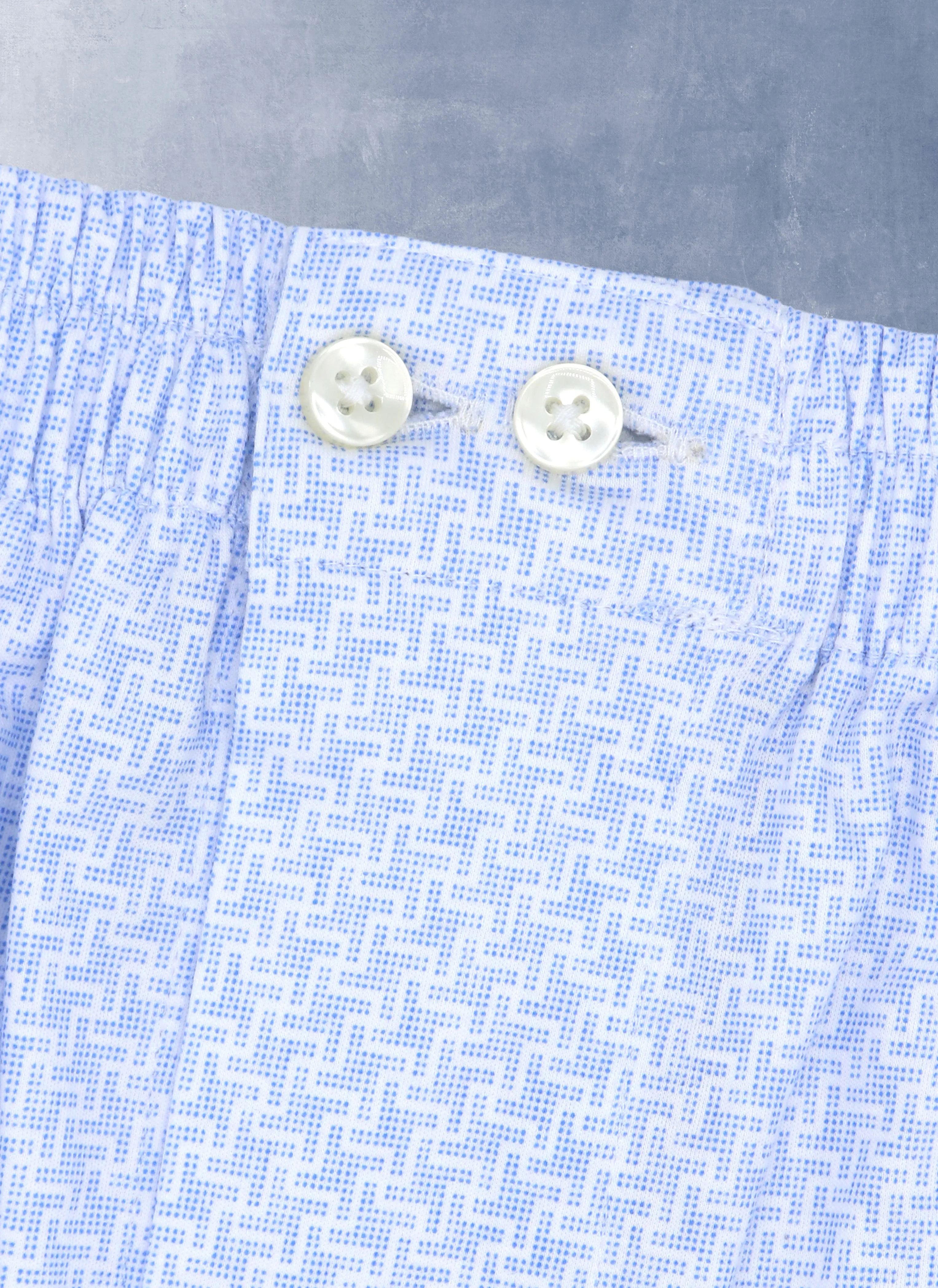 The Perfect 2-Button Knit Boxer in Light Blue Geometric Square