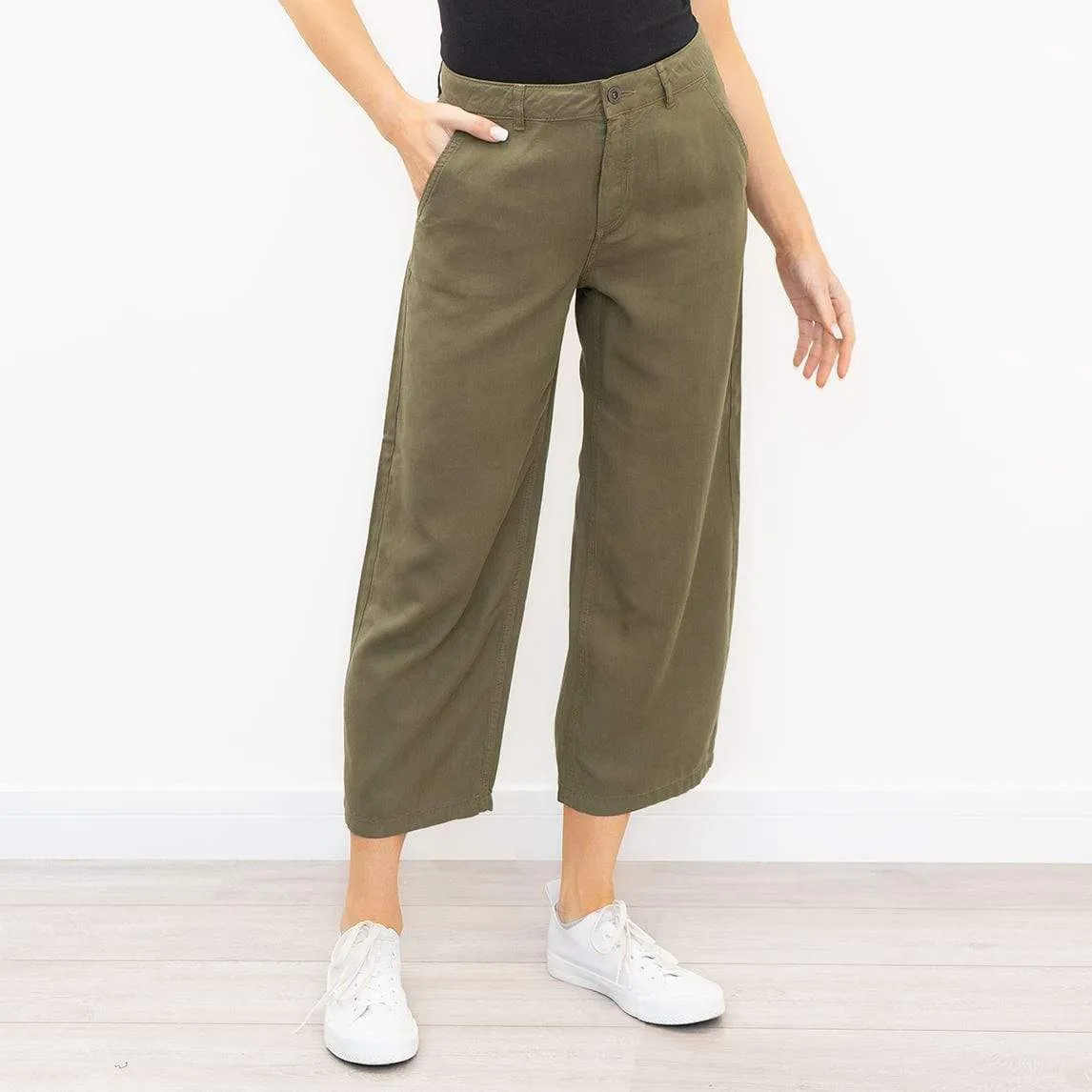White Stuff Wide Leg Relaxed Soft Casual Khaki Trousers