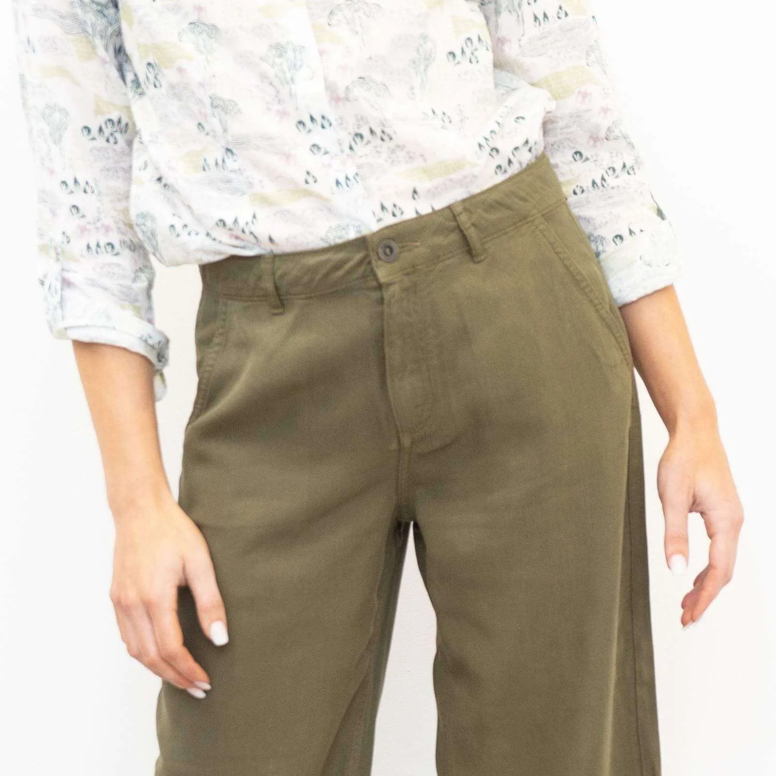 White Stuff Wide Leg Relaxed Soft Casual Khaki Trousers