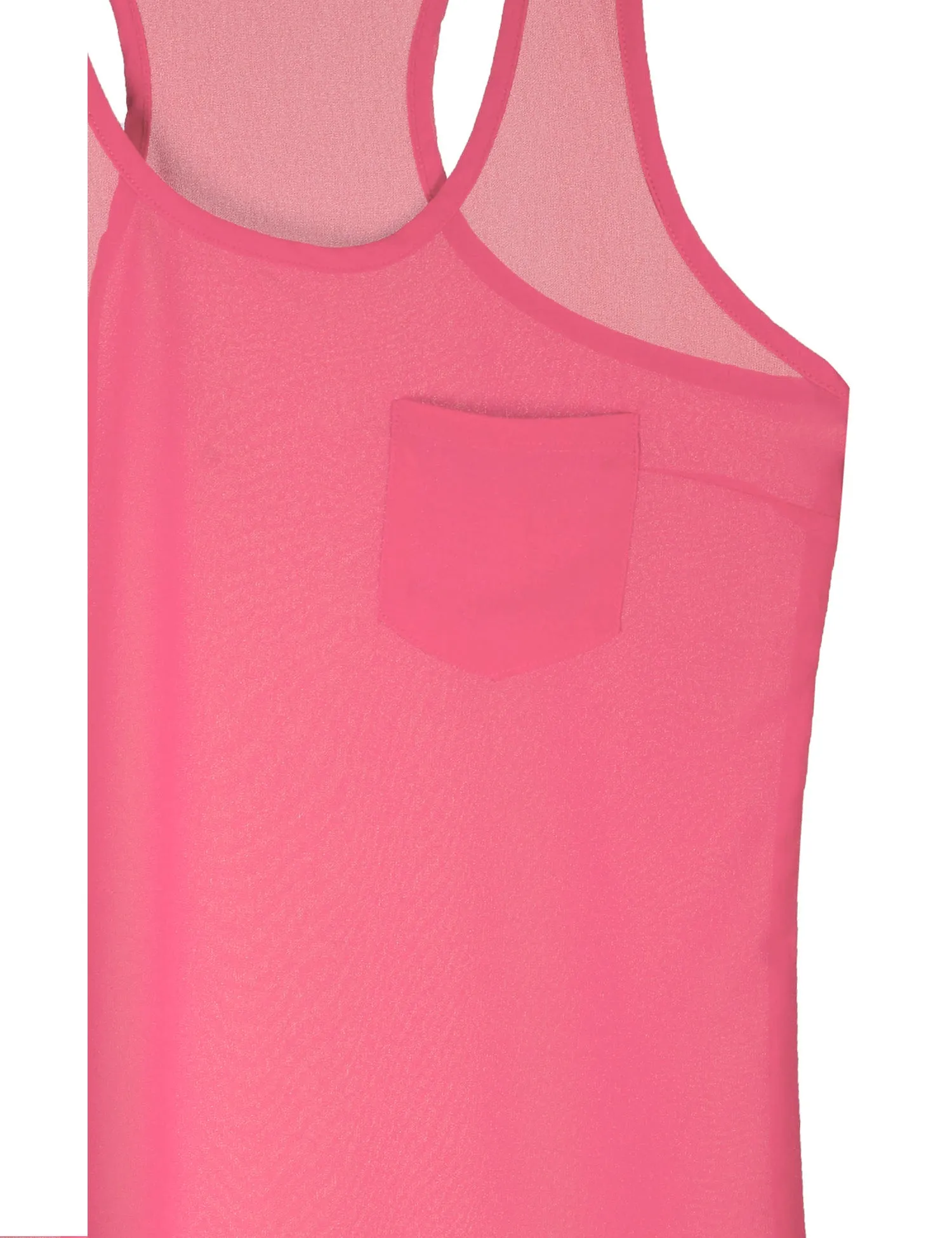 Womens Sheer Chiffon Racerback Tank Top Shirts with Front Pocket