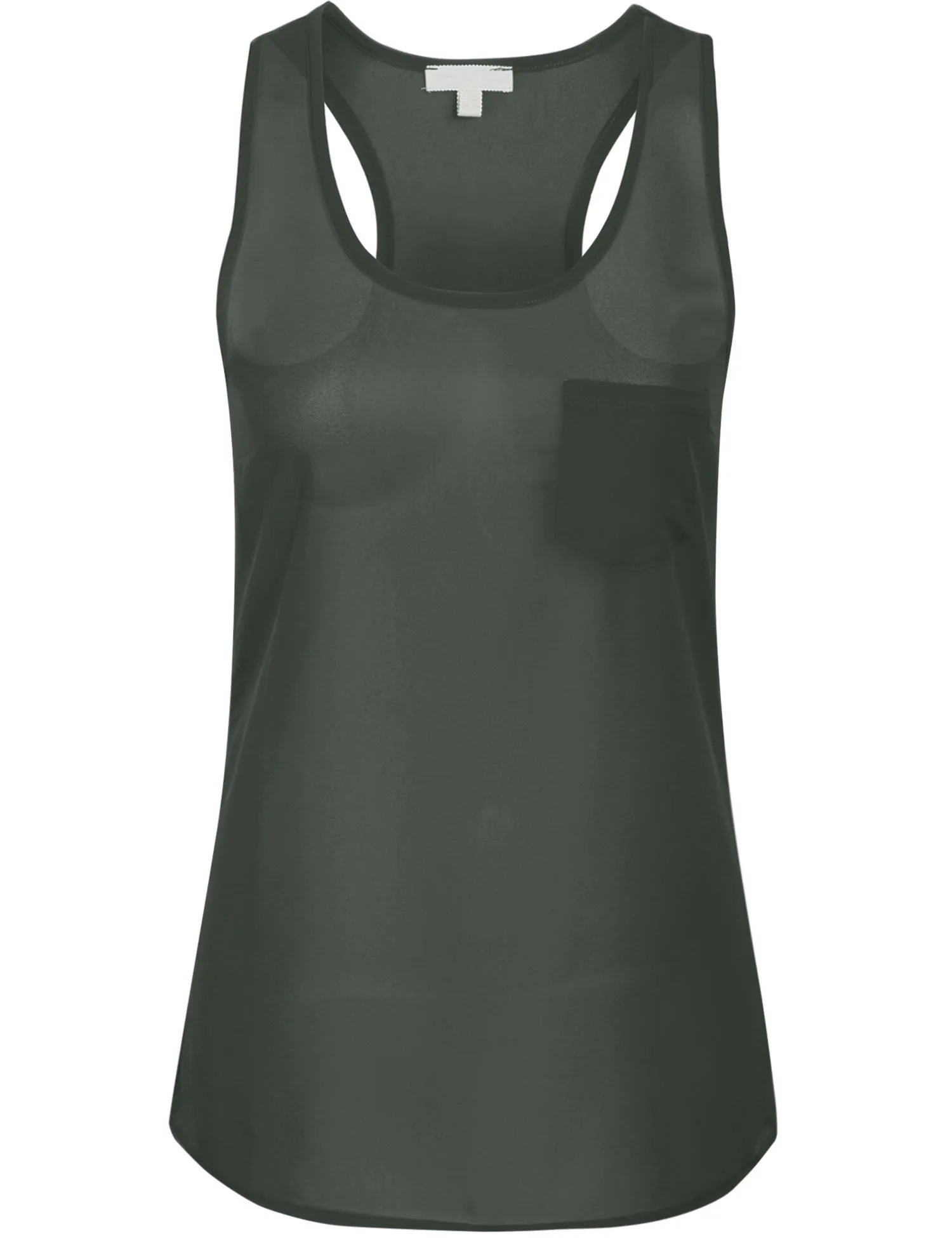 Womens Sheer Chiffon Racerback Tank Top Shirts with Front Pocket