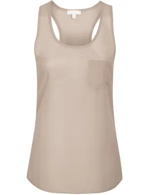 Womens Sheer Chiffon Racerback Tank Top Shirts with Front Pocket