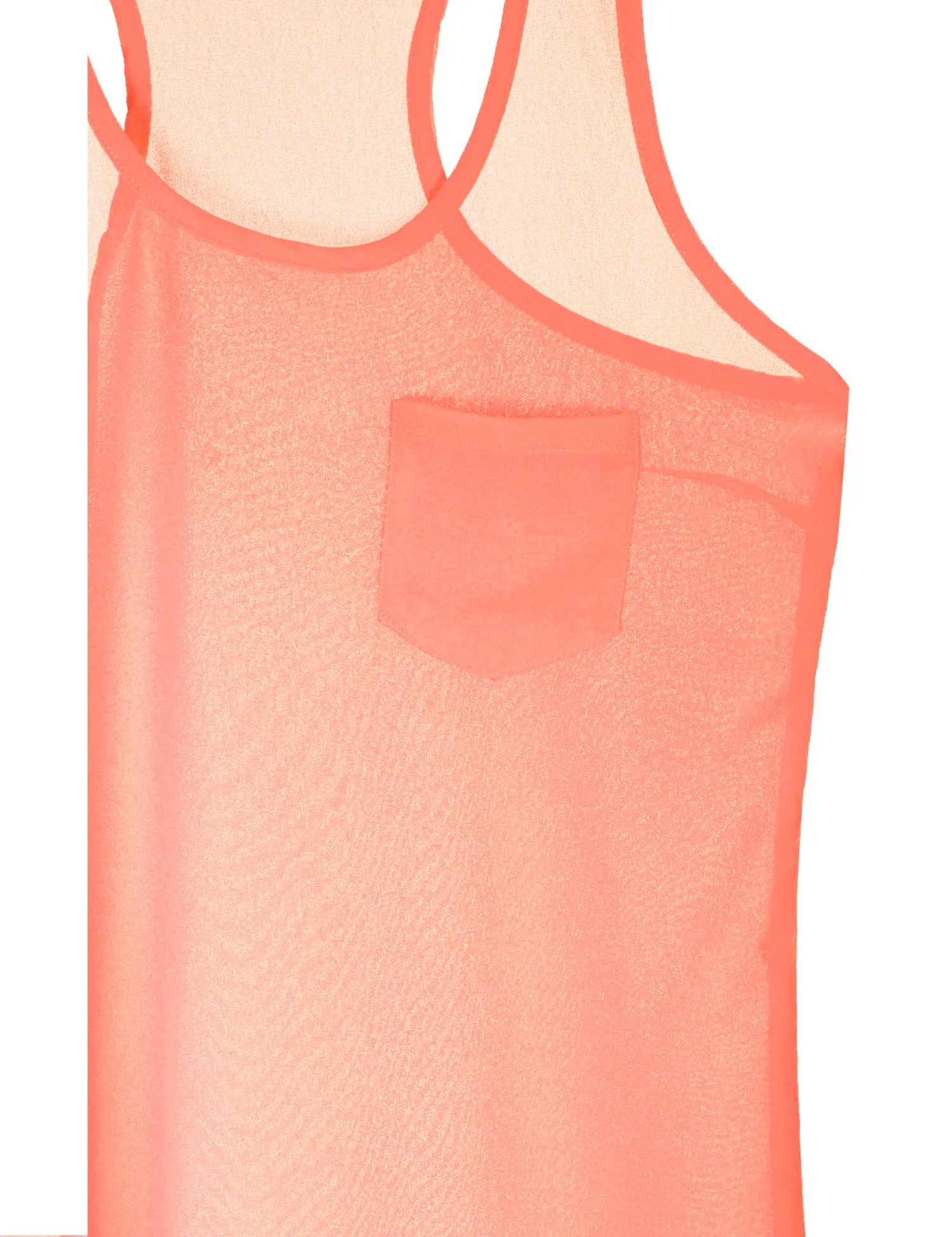 Womens Sheer Chiffon Racerback Tank Top Shirts with Front Pocket