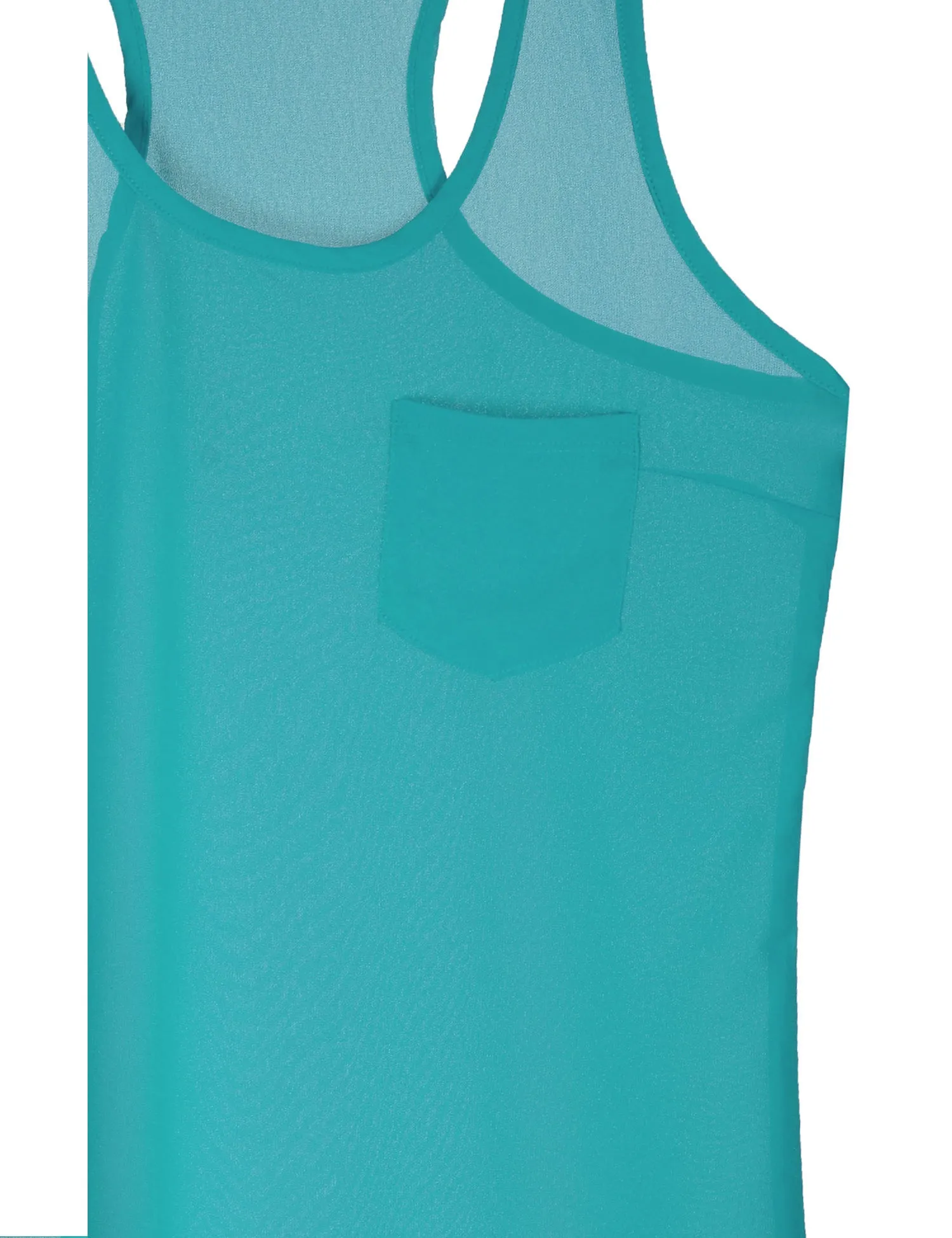 Womens Sheer Chiffon Racerback Tank Top Shirts with Front Pocket