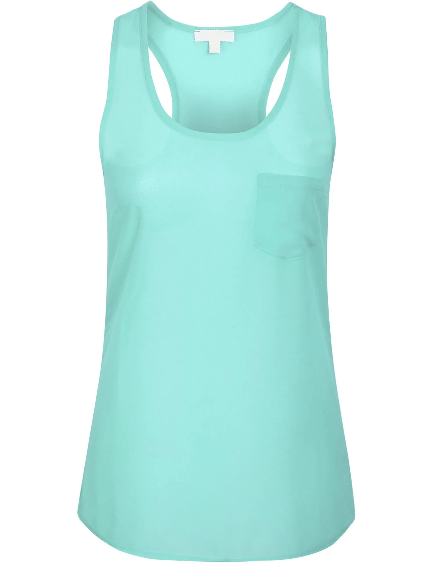 Womens Sheer Chiffon Racerback Tank Top Shirts with Front Pocket