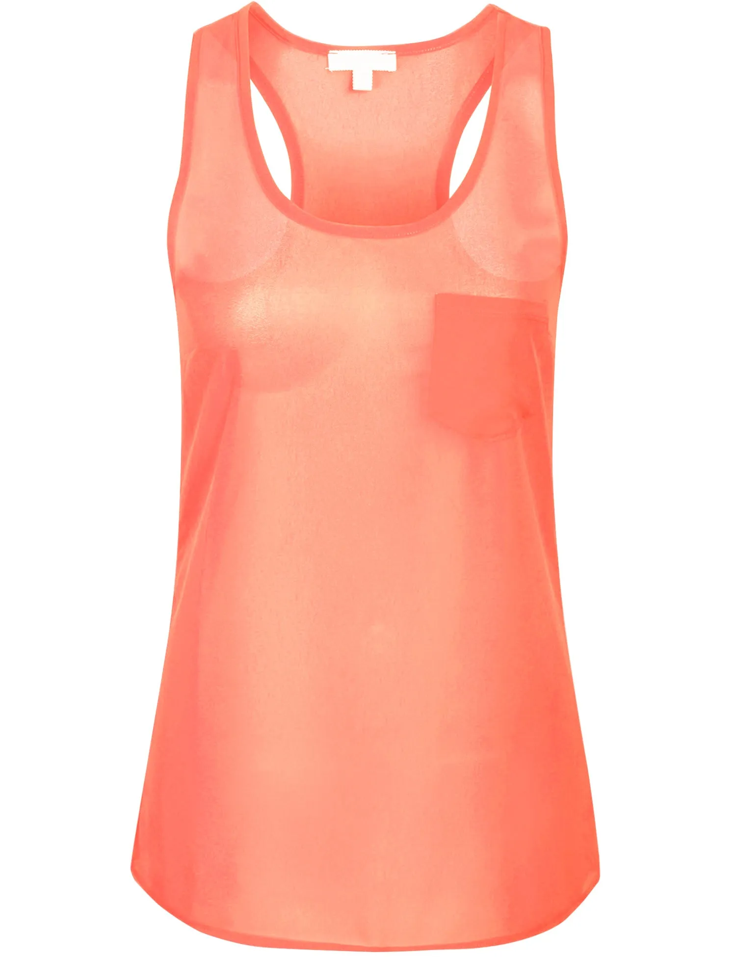 Womens Sheer Chiffon Racerback Tank Top Shirts with Front Pocket