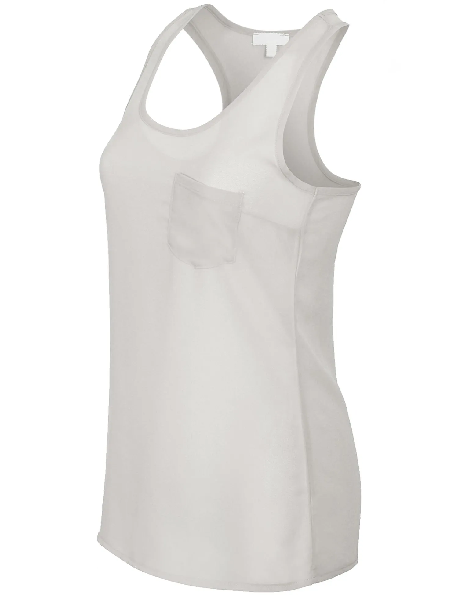 Womens Sheer Chiffon Racerback Tank Top Shirts with Front Pocket