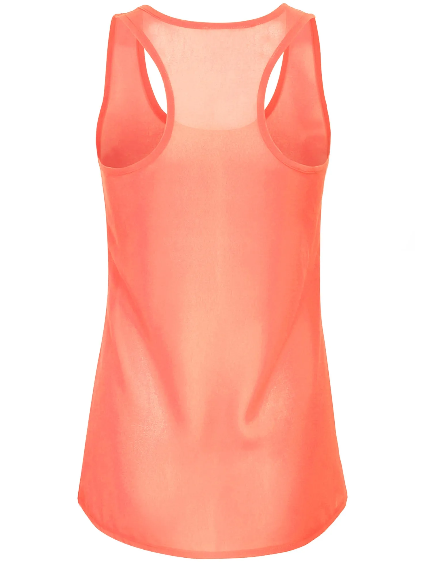 Womens Sheer Chiffon Racerback Tank Top Shirts with Front Pocket