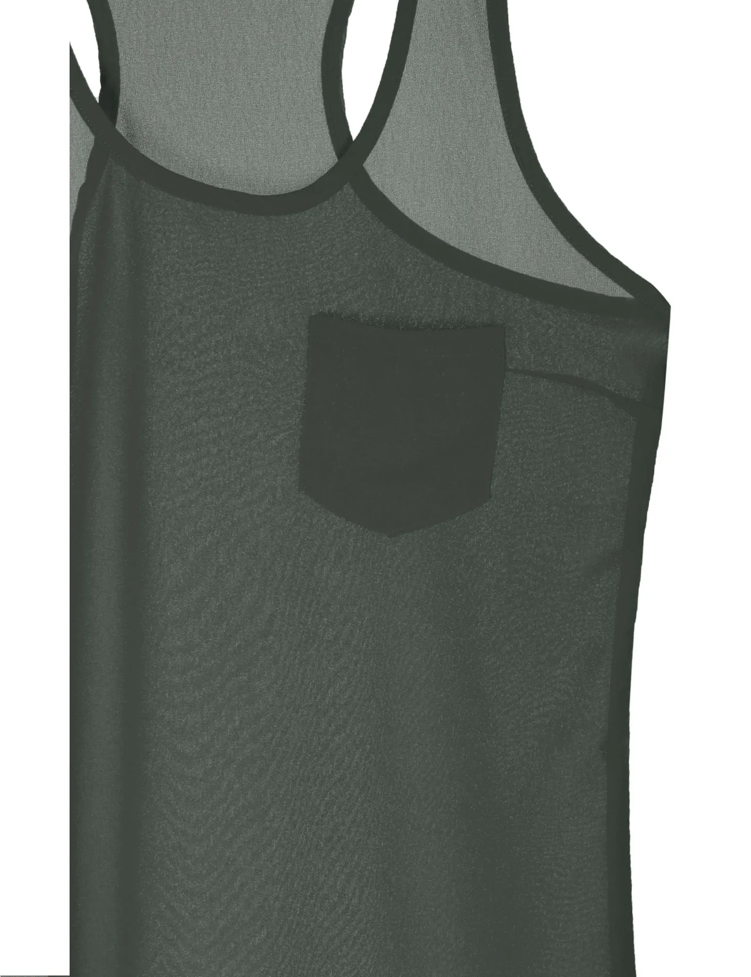 Womens Sheer Chiffon Racerback Tank Top Shirts with Front Pocket
