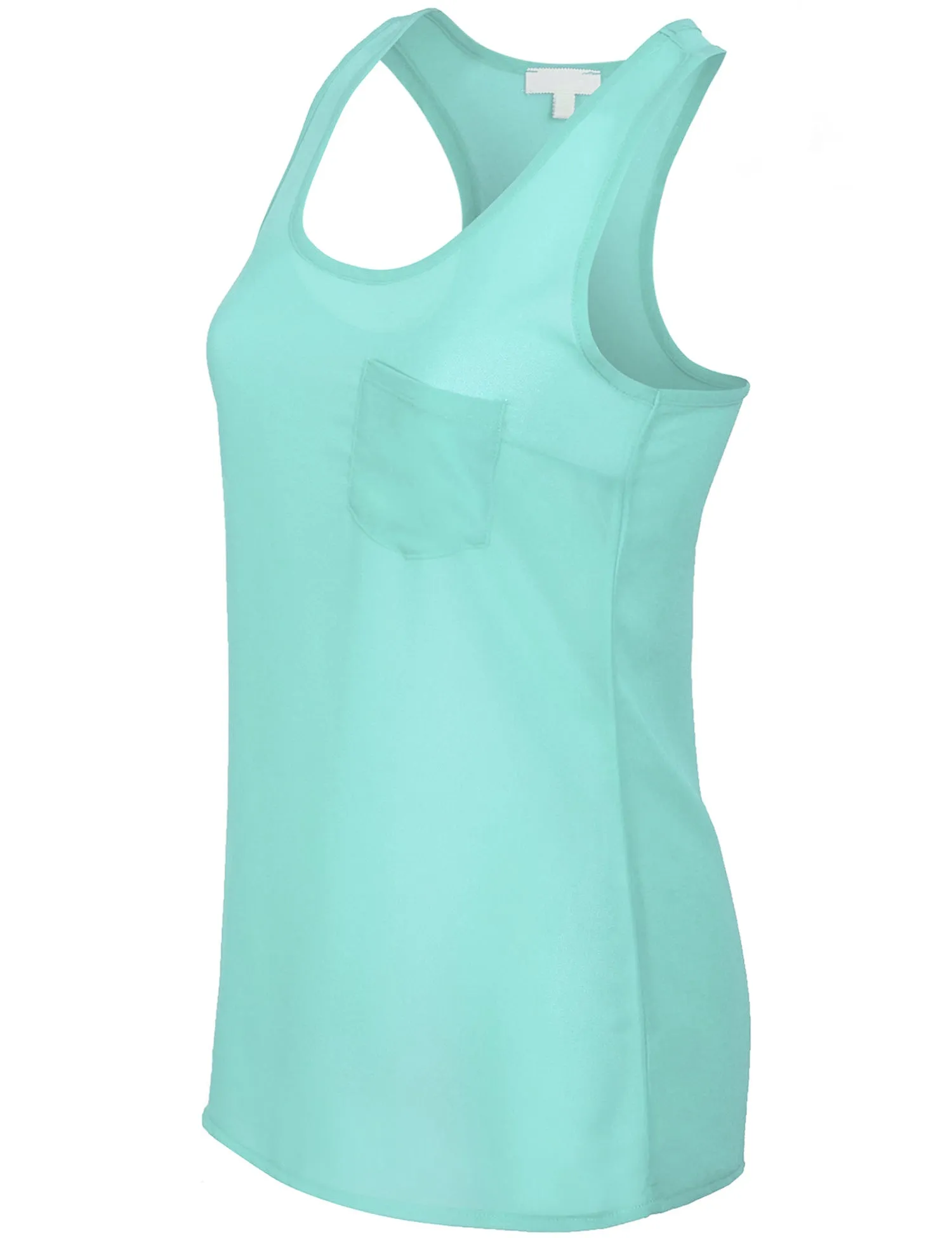 Womens Sheer Chiffon Racerback Tank Top Shirts with Front Pocket